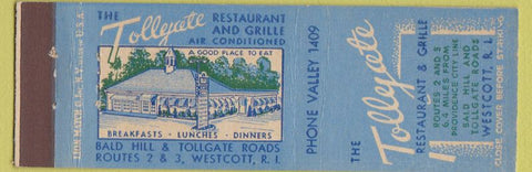 Matchbook Cover - Tollgate Restaurant Westcott RI