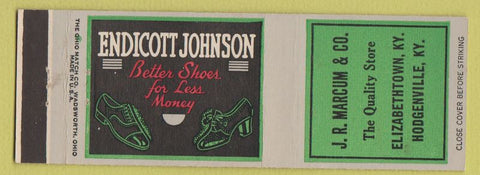 Matchbook Cover - Endioctt Johnson shoes JR Marcum Elizabethtown KY Hodgenville