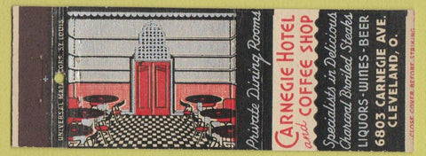 Matchbook Cover - Carnegie Hotel Cleveland OH deco