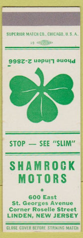 Matchbook Cover - Shamrock Motors Linden NJ SAMPLE