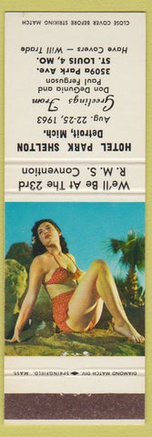 Matchbook Cover - Hotel Park Shelton RMS Convention Detroit MI pinup 1963