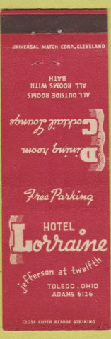 Matchbook Cover - Hotel Lorraine Toledo OH