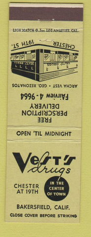 Matchbook Cover - Vest's Drugs Bakersfield CA