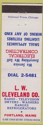 Matchbook Cover - LW Cleveland Radio Tv Appliances Portland ME