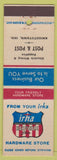 Matchbook Cover - IRHA Hardware Post & Post Knightstown IN