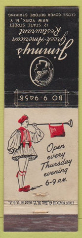 Matchbook Cover - Jimmy's Greek American Restaurant New York City