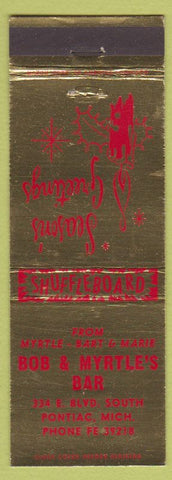 Matchbook Cover - Bob & Myrtle's Bar Pontiac MI shuffleboard