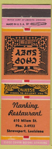 Matchbook Cover - Nanking Chinese Restaurant Shreveport LA