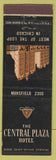 Matchbook Cover - Central Plaza Hotel Chicago IL