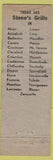 Matchbook Cover - Stone's Grills Ohio Chain WEAR