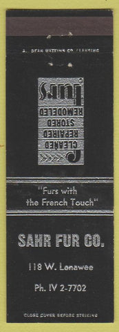 Matchbook Cover - Sahr Fur Company Lansing MI