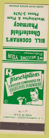 Matchbook Cover - Bill Cochran's Drugs Chesterfield