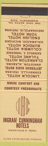 Matchbook Cover - Ingram Cunningham Hotels Nashville TN