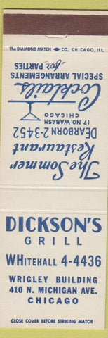 Matchbook Cover - Dickson's Grill Chicago IL Sommer Restaurant