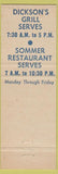 Matchbook Cover - Dickson's Grill Chicago IL Sommer Restaurant