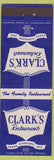 Matchbook Cover - Clark's Restaurants Cleveland Akron OH Erie