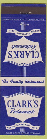 Matchbook Cover - Clark's Restaurants Cleveland Akron OH Erie