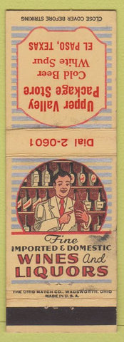 Matchbook Cover - Upper Valley Package Store Liquor White Spur Beer El Paso TX