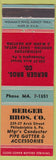 Matchbook Cover - Berger Brothers Roofing Heating Philadelphia PA