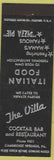 Matchbook Cover - The Villa Italian Food Pizza Cambridge Springs PA