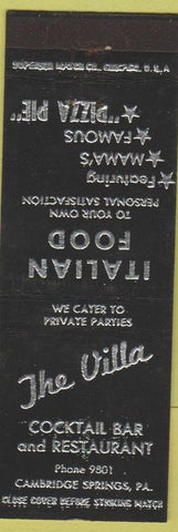 Matchbook Cover - The Villa Italian Food Pizza Cambridge Springs PA