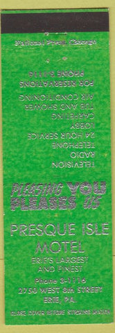Matchbook Cover - Presque Isle Motel Erie PA