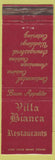 Matchbook Cover - Villa Bianca Restaurants Flushing Little Neck NY
