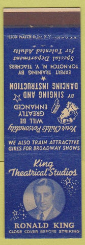Matchbook Cover - King Theatrical Studios Dancing Singing training Astoria LI NY