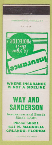 Matchbook Cover - Way and Sanderson Insurance Bonds Orlando FL
