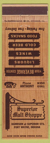 Matchbook Cover - Superior Malt Shoppe Fort Wayne IN