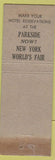 Matchbook Cover - Parkside Hotel New York City WEAR