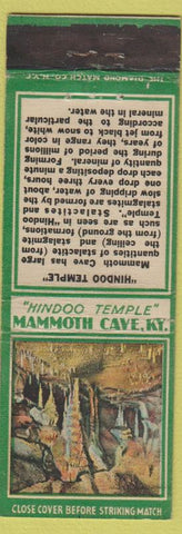 Matchbook Cover - Mammoth Cave KY Hindoo Temple