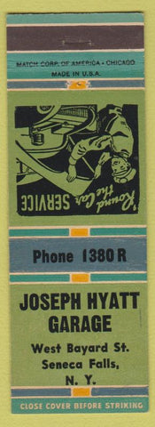 Matchbook Cover - Joseph Hyatt Garage Seneca Falls NY CREASE