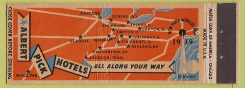 Matchbook Cover - Albert Pick Hotels 1939 New York World's Fair