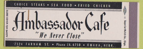 Matchbook Cover - Ambassador Cafe Omaha NE SAMPLE WEAR