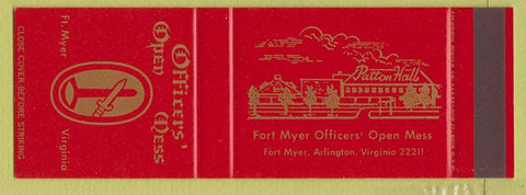 Matchbook Cover - Officers' Open Mess Fort Myer VA SAMPLE Arlington