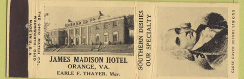 Matchbook Cover - James Madison Hotel Orange VA