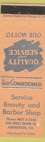 Matchbook Cover - Service Beauty Barber Shop Abingdon VA