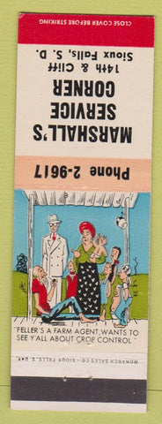 Matchbook Cover - Marshall's Service oil gas Sioux Falls SD hillbilly