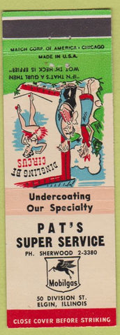 Matchbook Cover - Pat's Super Mobil oil gas Elgin IL hillbilly