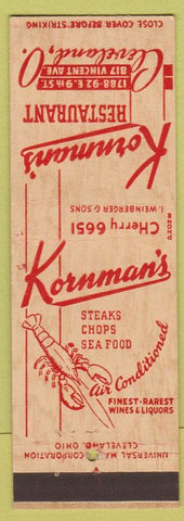 Matchbook Cover - Kornman's Restaurant Cleveland OH lobster