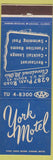 Matchbook Cover - York Motel Cleveland OH