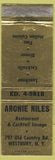 Matchbook Cover - Archie Niles Restaurant Westbury NY