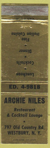 Matchbook Cover - Archie Niles Restaurant Westbury NY