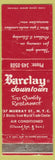 Matchbook Cover - Barclay Restaurant New York City WORN