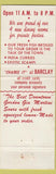 Matchbook Cover - Barclay Restaurant New York City WORN