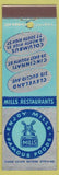 Matchbook Cover - Mills Famous Foods Cleveland Columbus Cincinnati OH