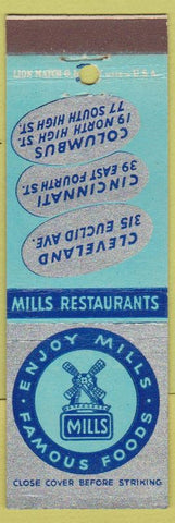 Matchbook Cover - Mills Famous Foods Cleveland Columbus Cincinnati OH