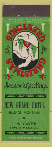 Matchbook Cover - New Grand Hotel Billings MT