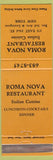 Matchbook Cover - Roma Nova Restaurant Italian New York City
